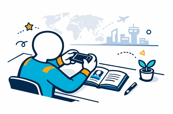 Flat vector illustration in deep blue and turquoise with warm yellow accents, abstract faceless character holding a smartphone above an open passport on a clean desk, capturing the document. Modern tech, isometric view, calm and organized atmosphere, minimalist white and grey background with a faint world map and abstract travel hub skyline in the distance. Flat vector illustration in deep blue and turquoise with warm yellow accents, abstract faceless character holding a smartphone above an open passport on a clean desk, capturing the document. Modern tech, isometric view, calm and organized atmosphere, minimalist white and grey background with a faint world map and abstract travel hub skyline in the distance.