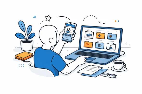 Flat semi-flat vector illustration, faceless abstract person organizing digital travel and visa documents on phone and laptop, calm organized workspace, minimal background, Aid-Air palette Flat semi-flat vector illustration, faceless abstract person organizing digital travel and visa documents on phone and laptop, calm organized workspace, minimal background, Aid-Air palette